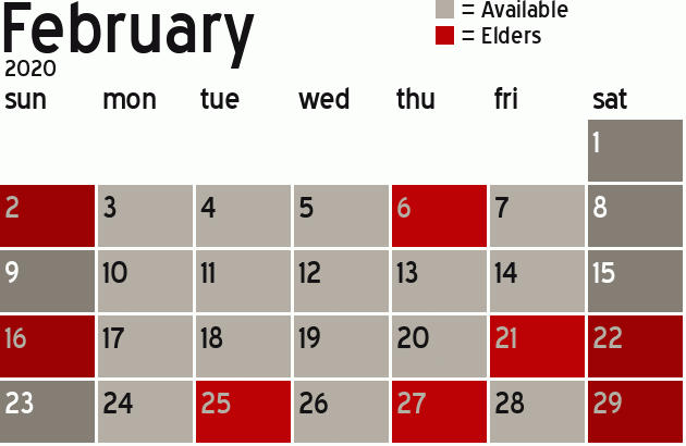 Missionary Dinner Calendar