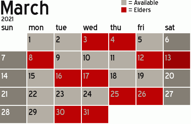 Missionary Dinner Calendar