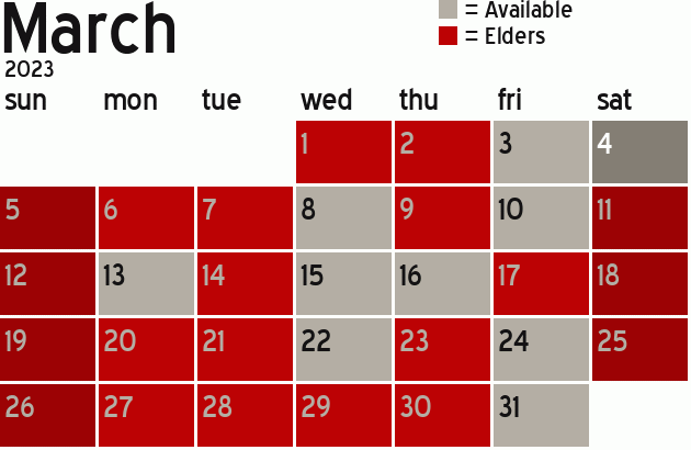 Missionary Dinner Calendar