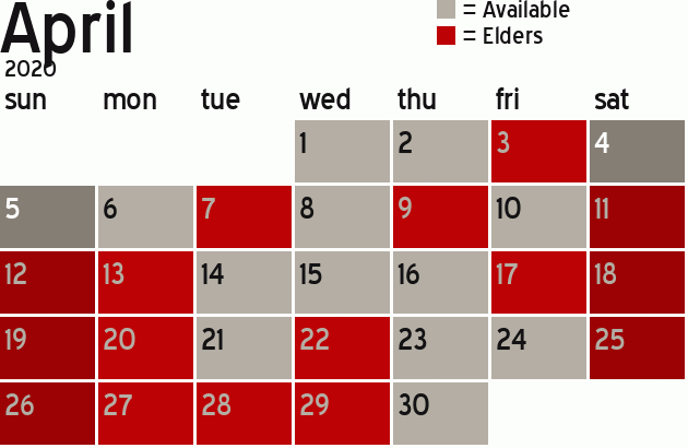 Missionary Dinner Calendar
