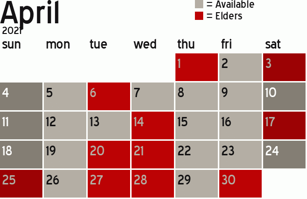 Missionary Dinner Calendar