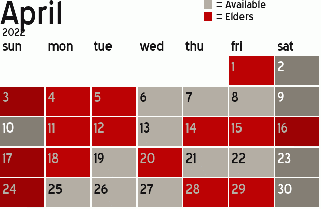 Missionary Dinner Calendar