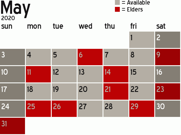 Missionary Dinner Calendar