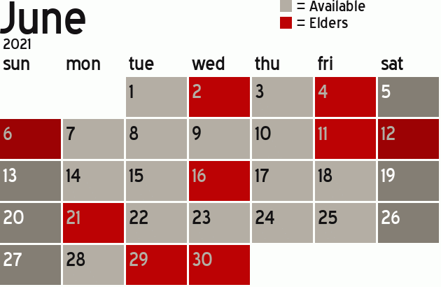 Missionary Dinner Calendar