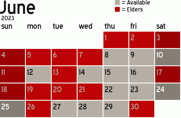 Missionary Dinner Calendar