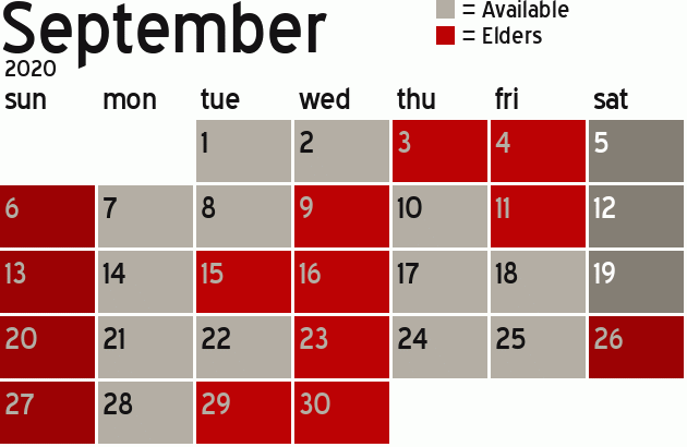 Missionary Dinner Calendar