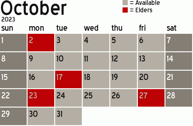 Missionary Dinner Calendar
