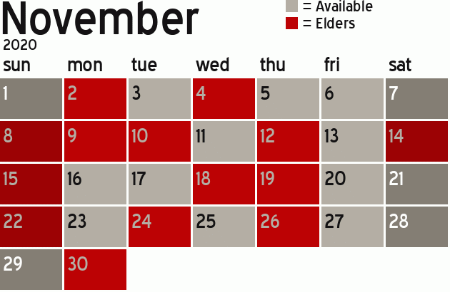 Missionary Dinner Calendar