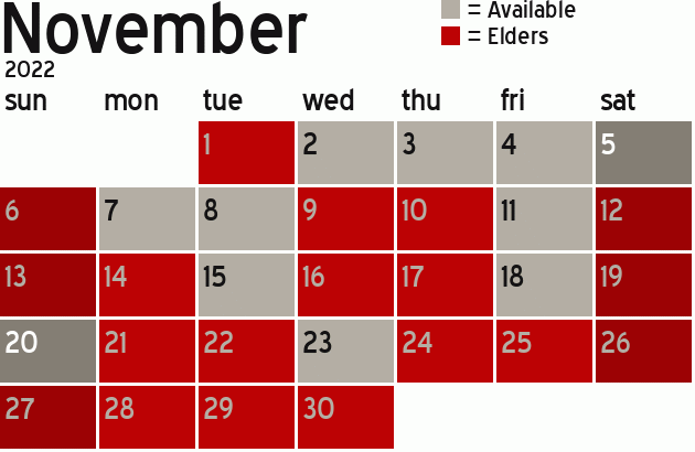 Missionary Dinner Calendar